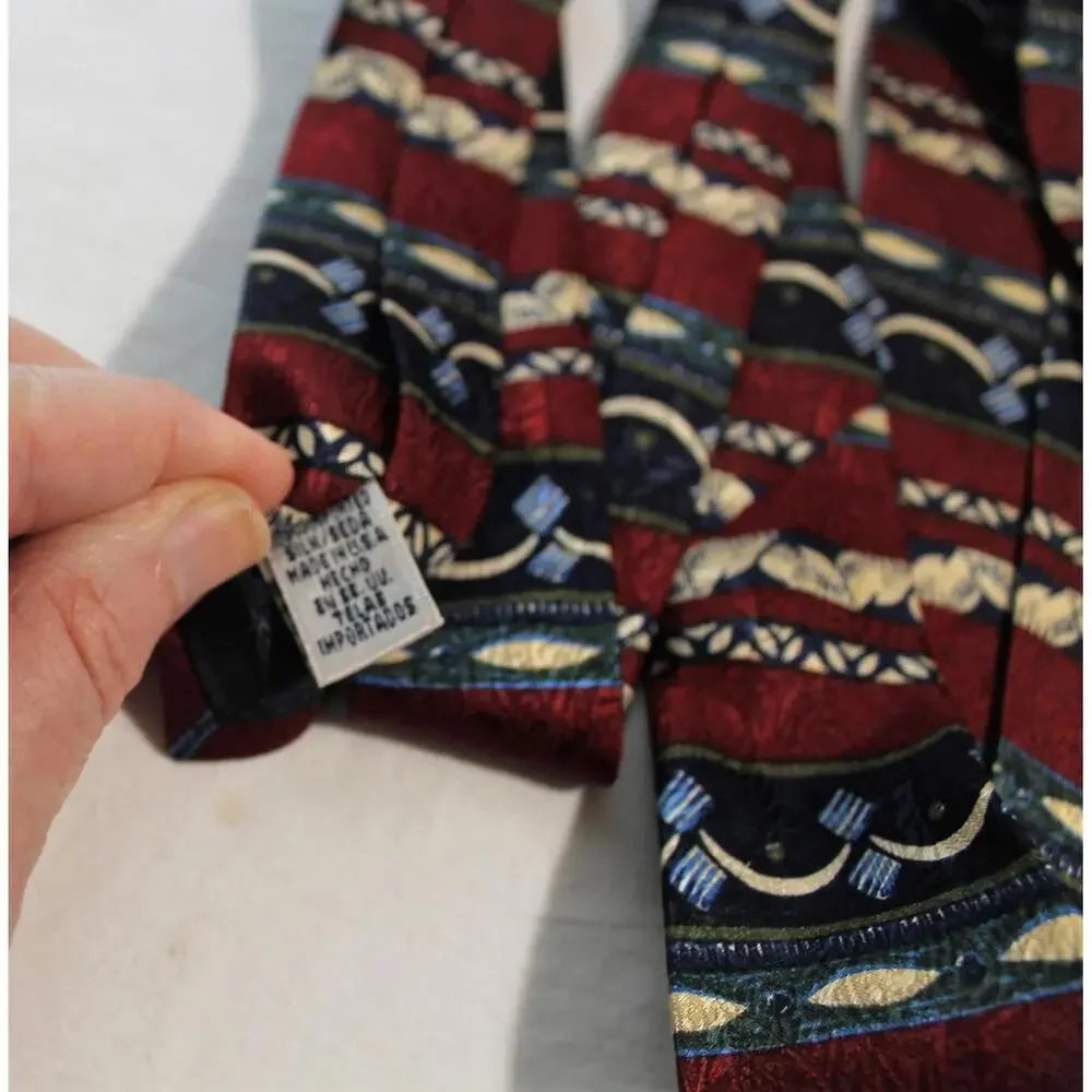 Vintage CLAIBORNE Silk Necktie, Maroon, Blue , Off-White, 4 X 58 Inches